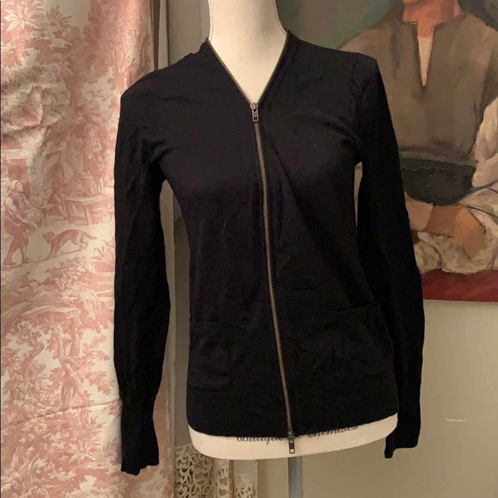 J Crew Merino wool sweater M black 2way zipper